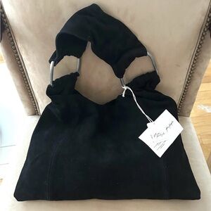 Free People Bobbi Suede Slouch Tote in Black NWT